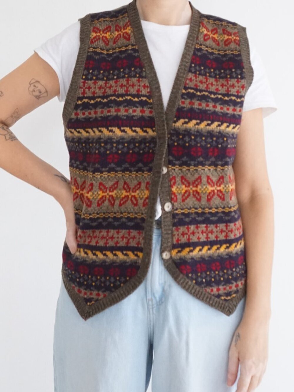 Vintage Norton McNaughton Fair Isle Nordic Geometric Button Sweater Vest L